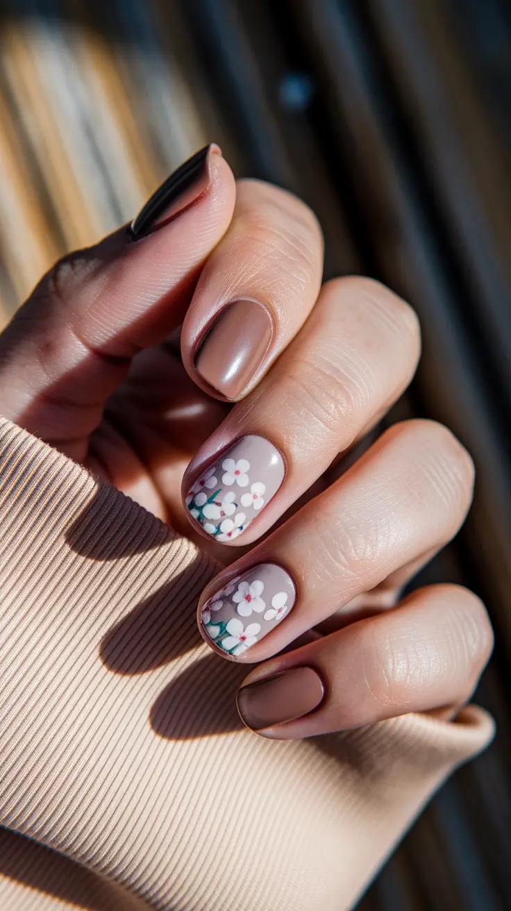 Fall Nails 2025 with Square Shape — Dusty Mauve Daisies