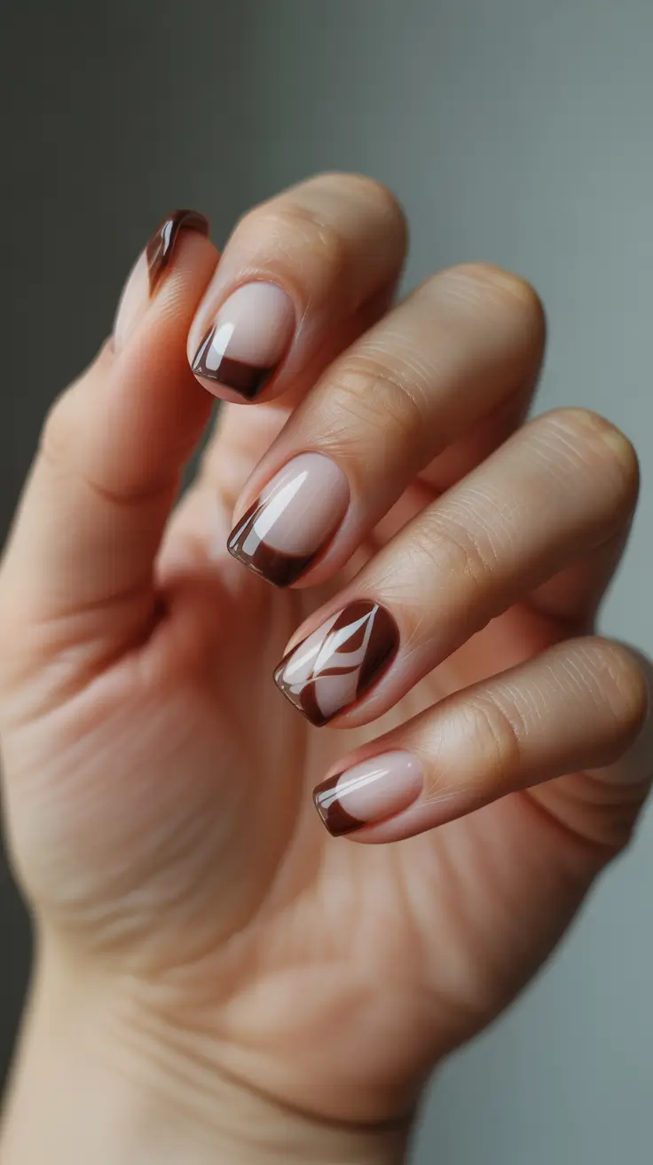 Fall Nails 2025 with Square Shape - Mocha Ribbon French