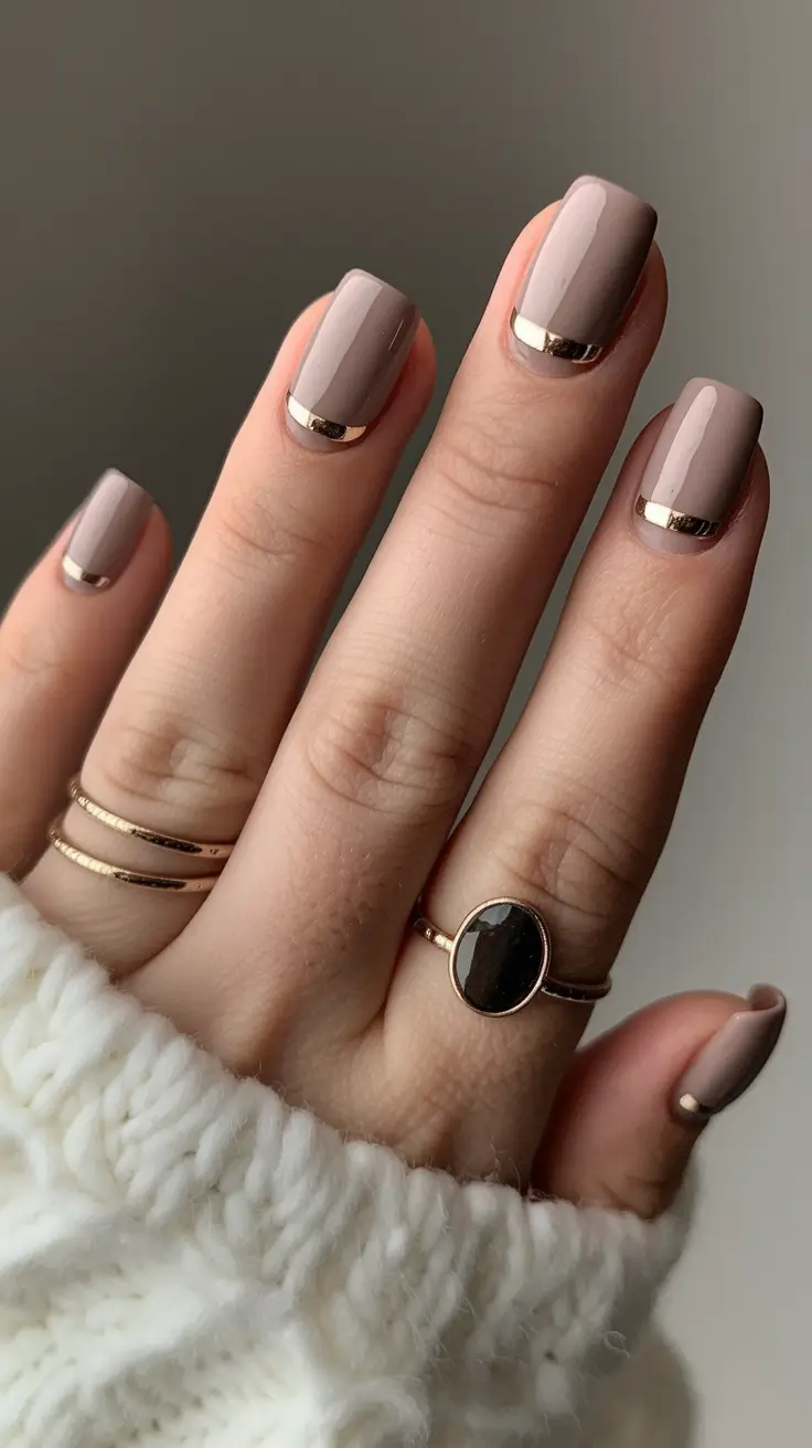 Fall Nails 2025 with Square Shape - Taupe Cashmere Half-Moon