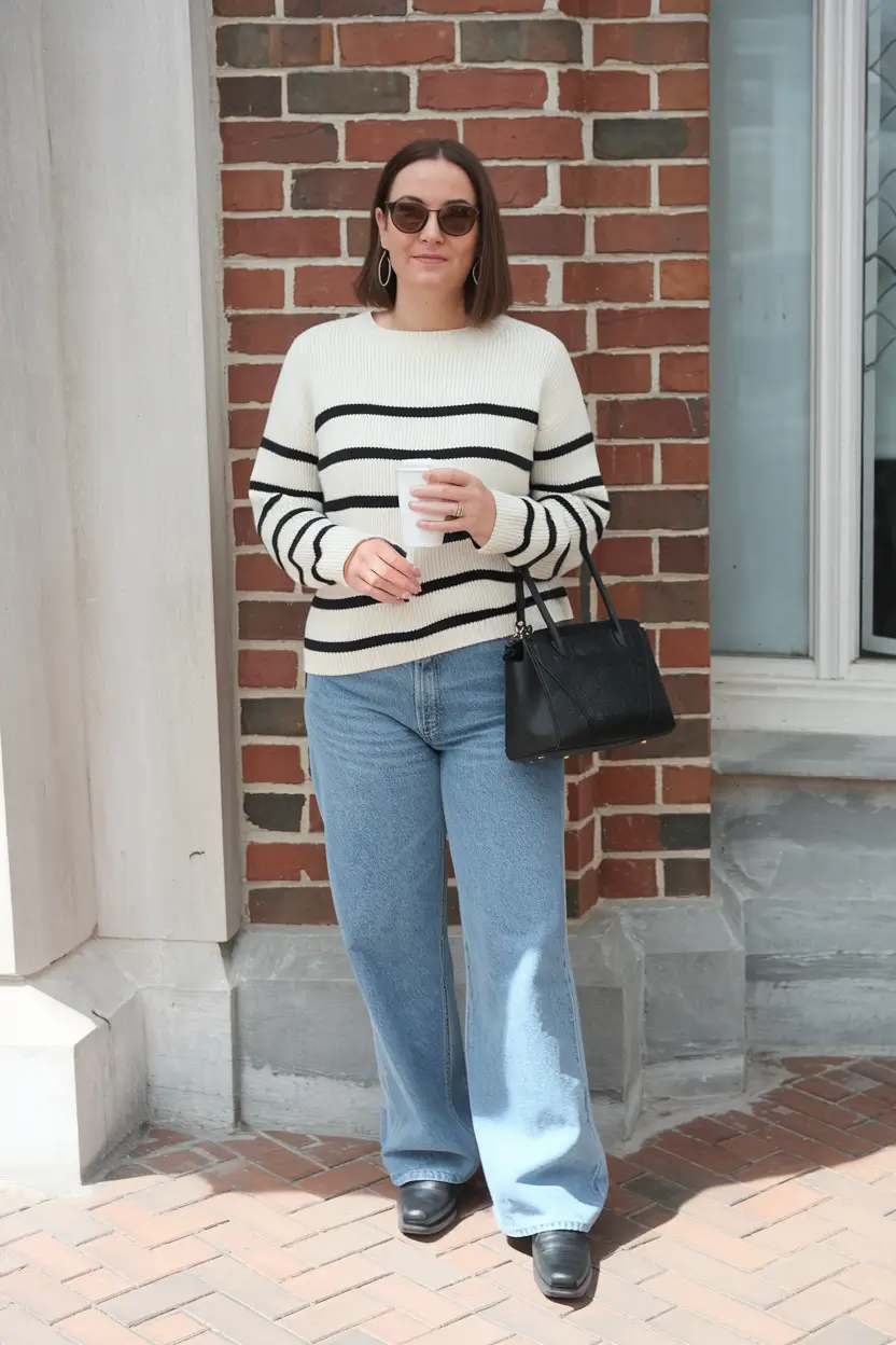 fall sweater outfits parisian stripes and classic denim done right