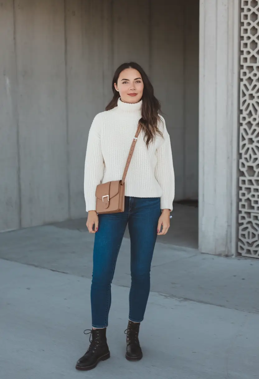 fall sweater outfits casual winter white and combat cool