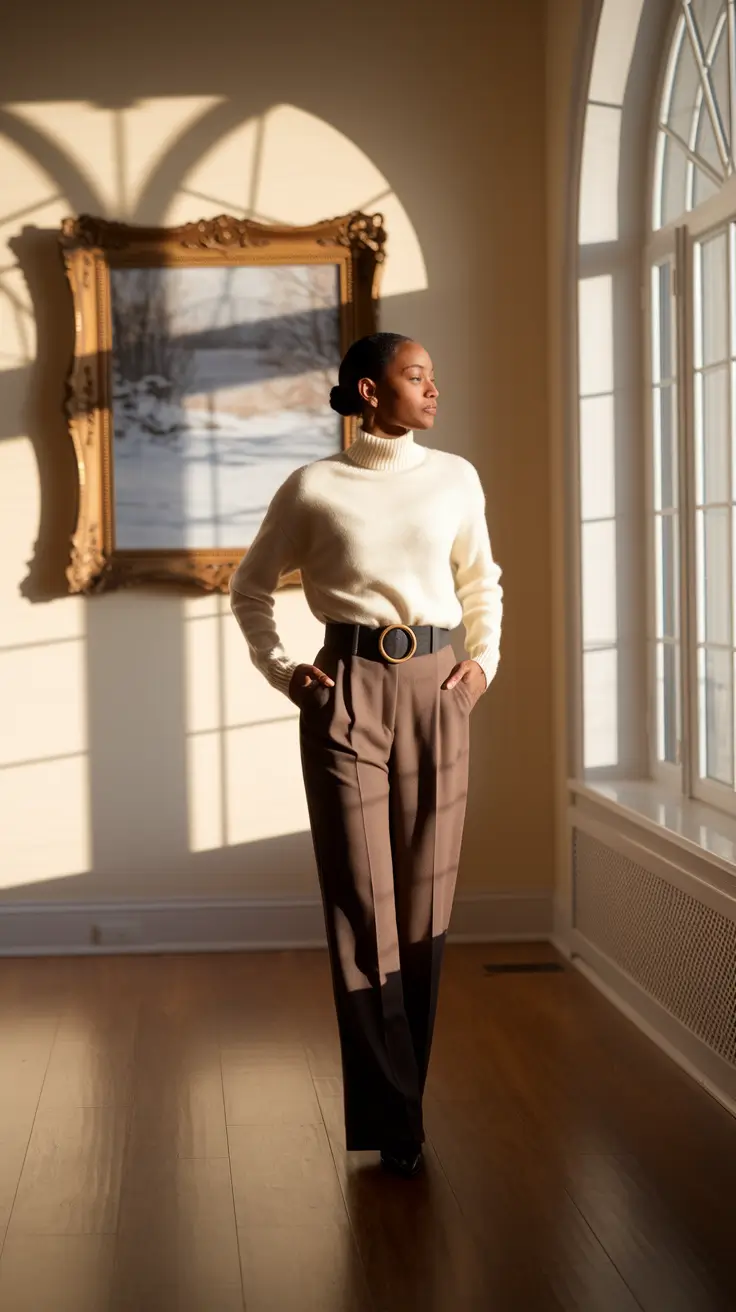 fall sweater outfits black women soft ivory meets sharp structure
