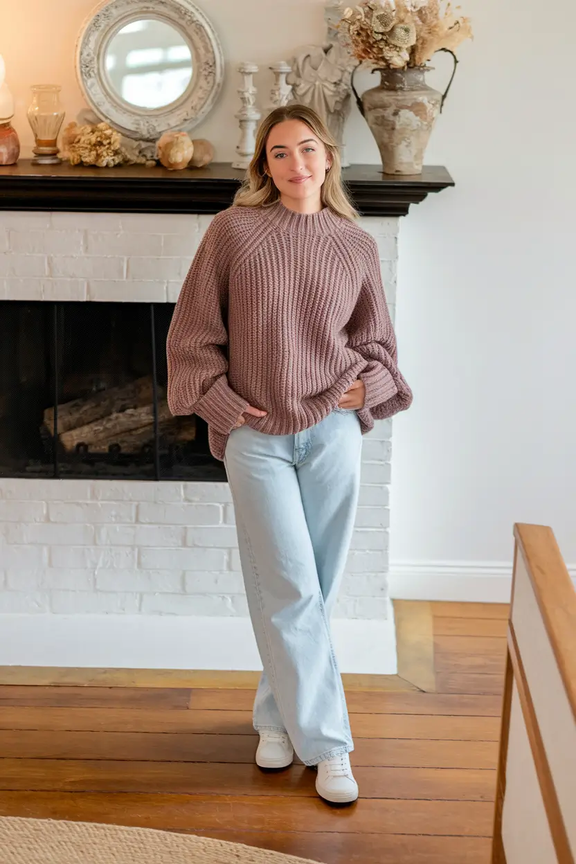 fall sweater outfits muted mauve with that stay home energy