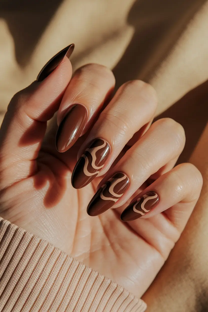 minimalist fall nails – Mocha Swirl Almond