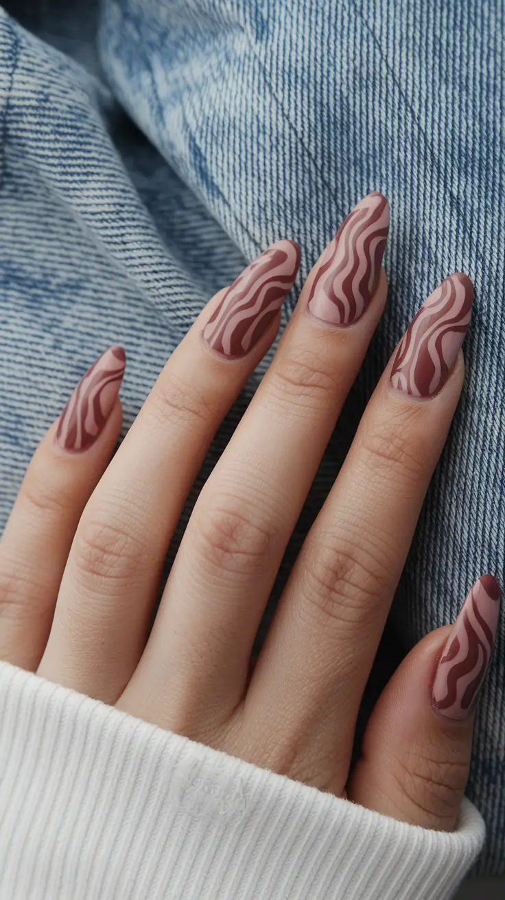 minimalist fall nails – Mocha-Wave Matte on Almond
