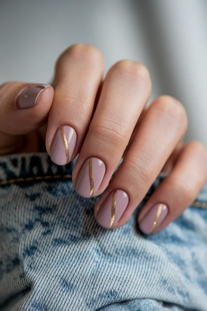 minimalist fall nails – Rose Latte with Diagonal Gold