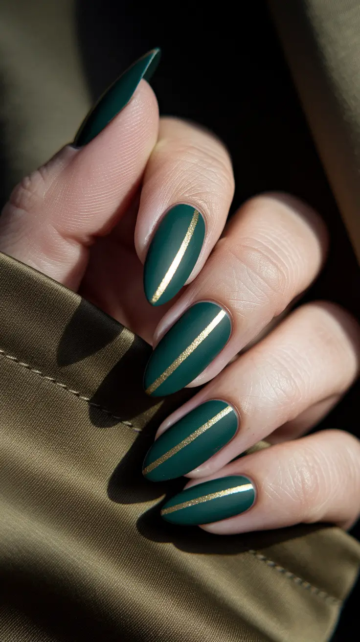minimalist fall nails – Forest Velvet with Golden Spine