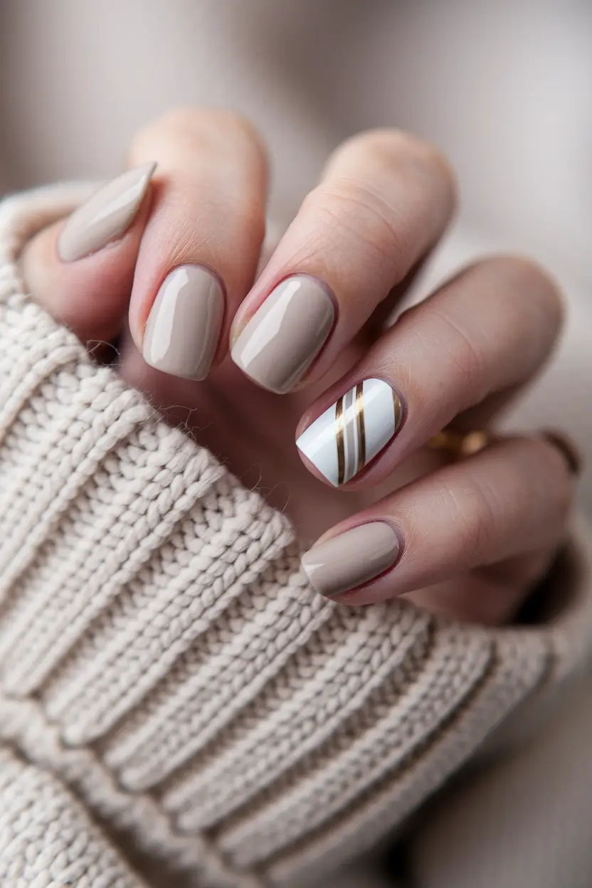 minimalist fall nails – Café Taupe Short Square with Gold Lines