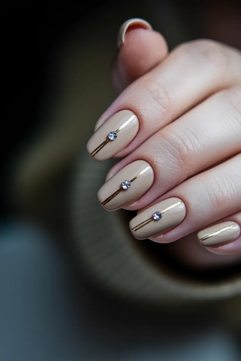 —Champagne Stripe and a Single Crystal fall nails