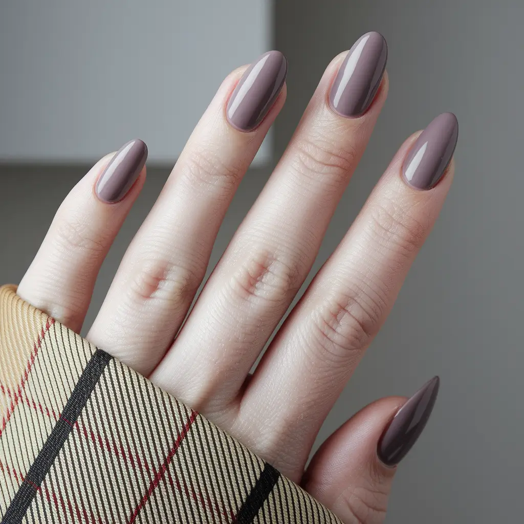 Round Fall Nails 2025 Designs – Mauve Almond Sheen