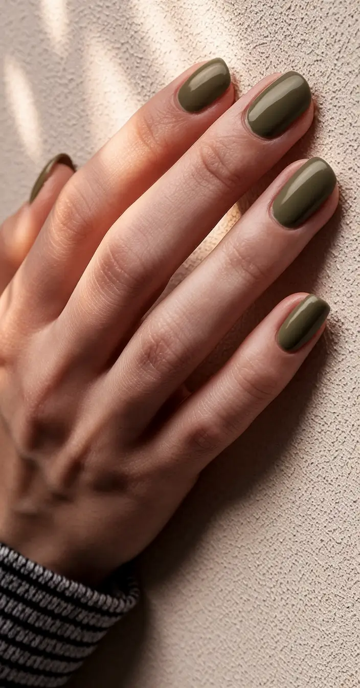 Round Fall Nails 2025 Designs – Olive Cashmere Short