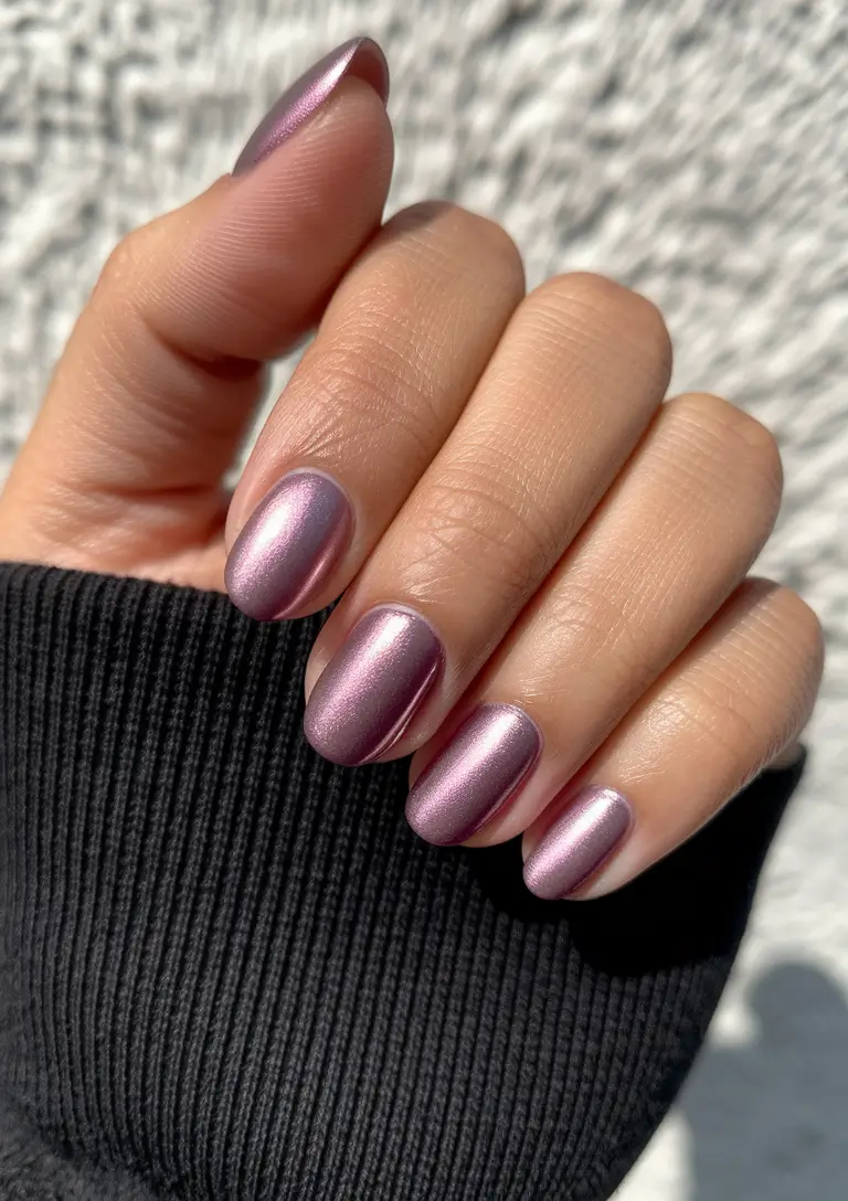 Round Fall Nails 2025 Designs – Mauve Velvet Satin