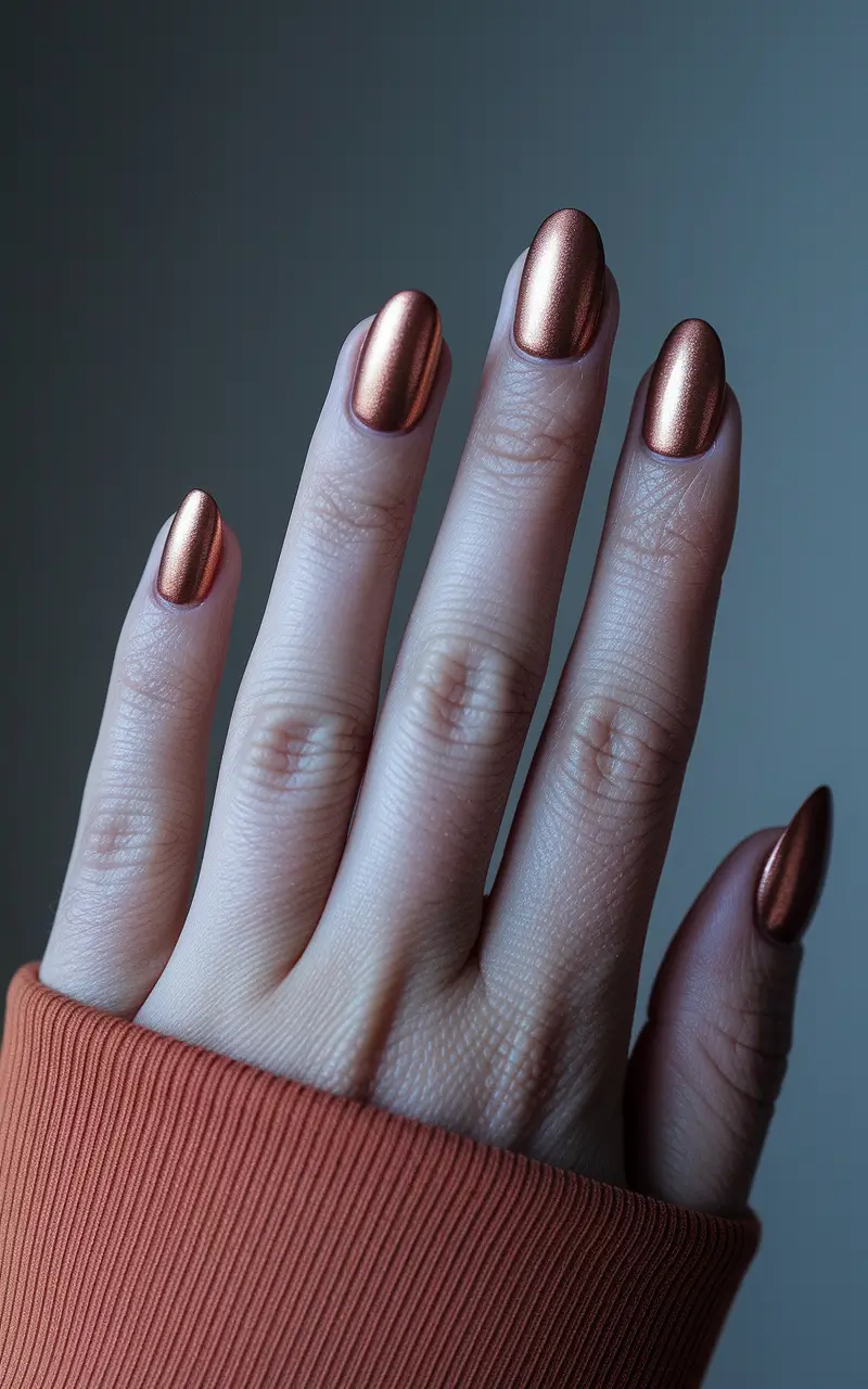 Round Fall Nails 2025 Designs – Copper-Penny Chrome