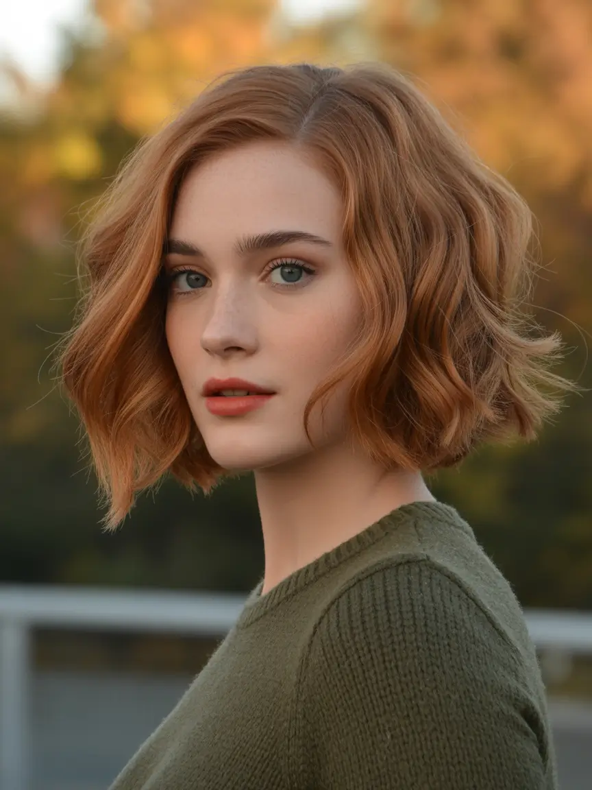 hair colors for september - Copper Crush Lob with Soft Flicks