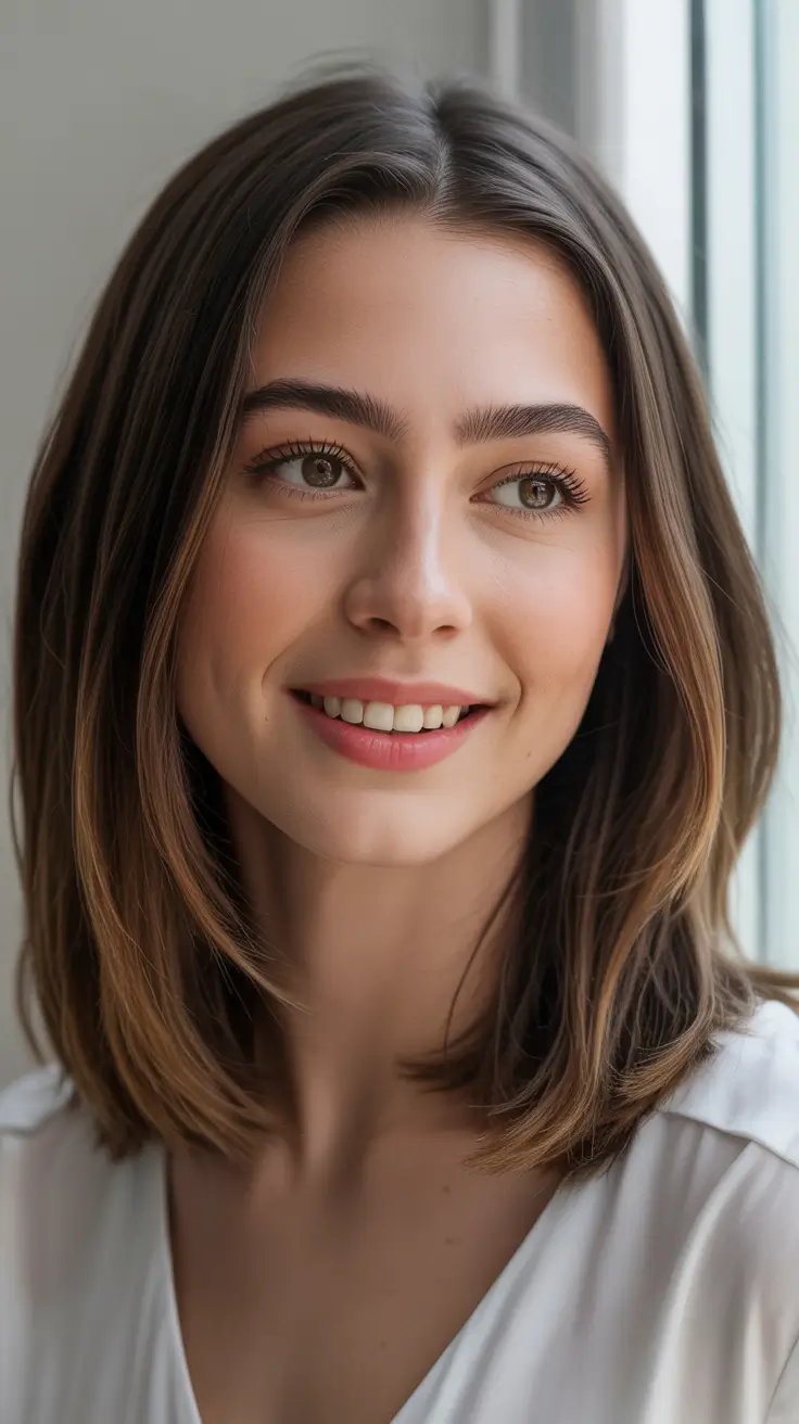 september hair color ideas - Soft Brunette Bob with Subtle Contour Lights