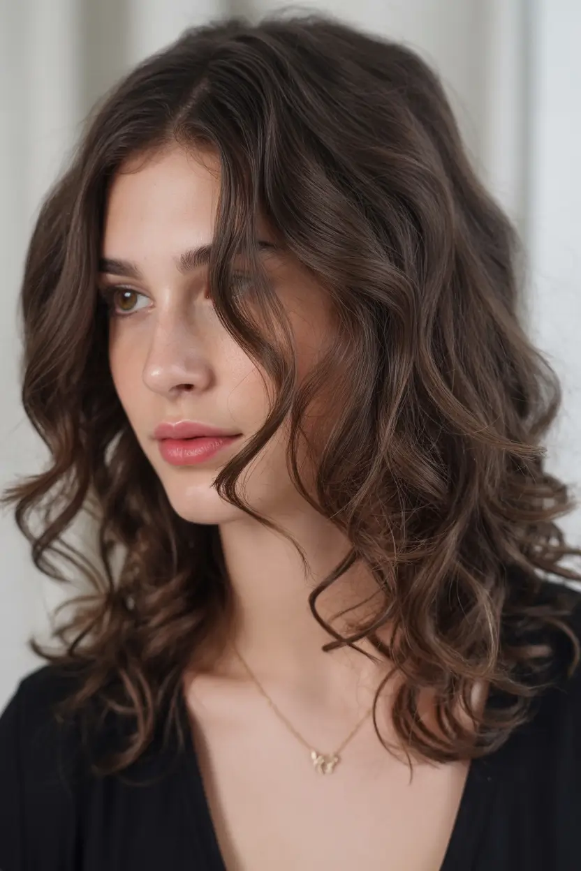 september hair color ideas - Chocolate Curls with Mocha Lowlights