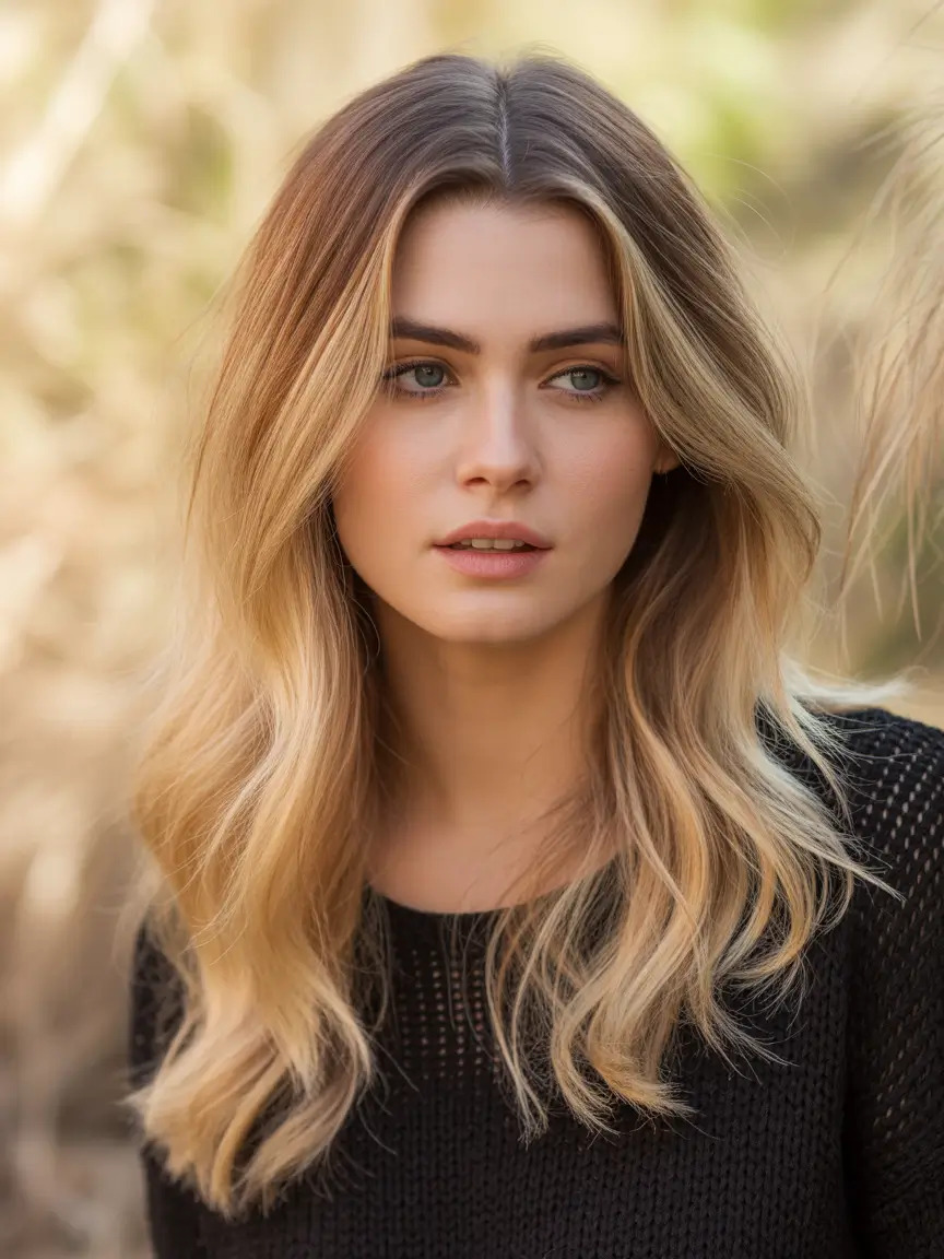 september hair color ideas - Dimensional Blonde Fade with Root Depth