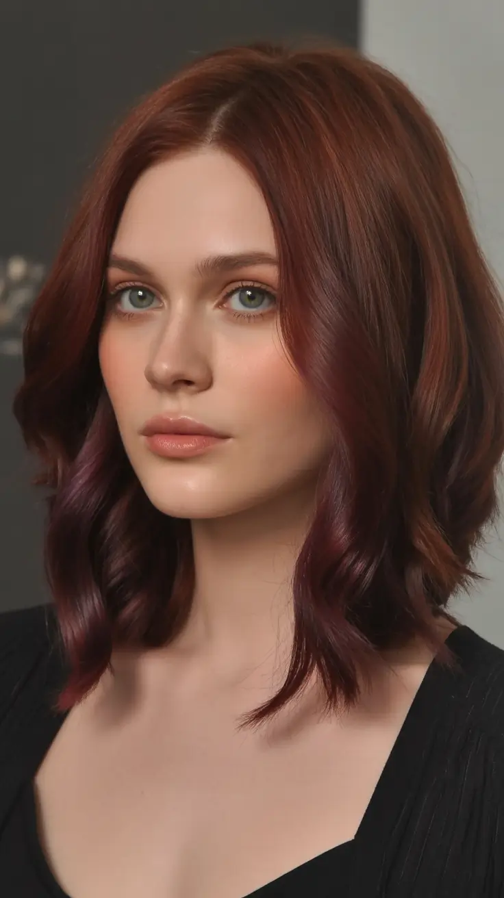 september hair color ideas - Deep Cherry Mahogany on Soft Layers