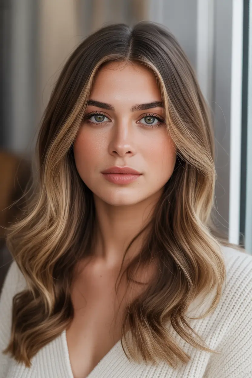 september hair color ideas - Warm Honey Balayage with Root Melt