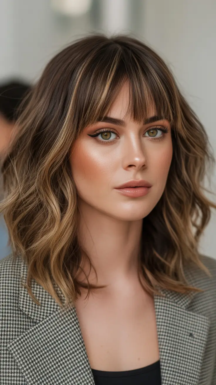 fall haircuts for wavy hair Choppy Wavy Lob with Modern Baby Bangs