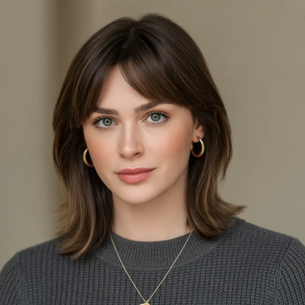 fall haircuts for medium length hair Subtle Mid-Length Flip with Parted Bangs
