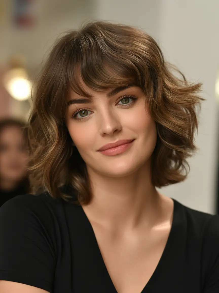 fall haircuts for wavy hair Textured Shag with Soft Bangs
