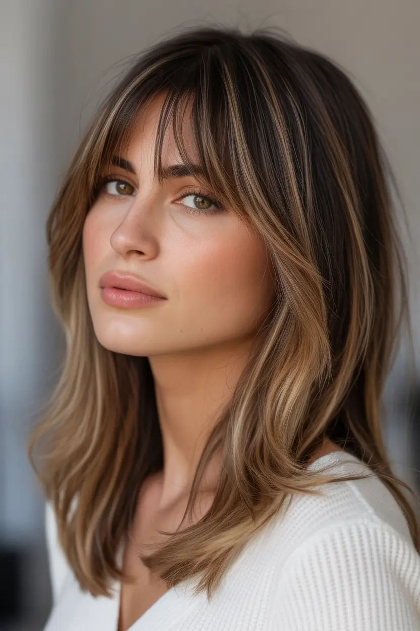 fall haircuts for medium length hair Piece-y Curtain Bangs with Mid-Length Layers