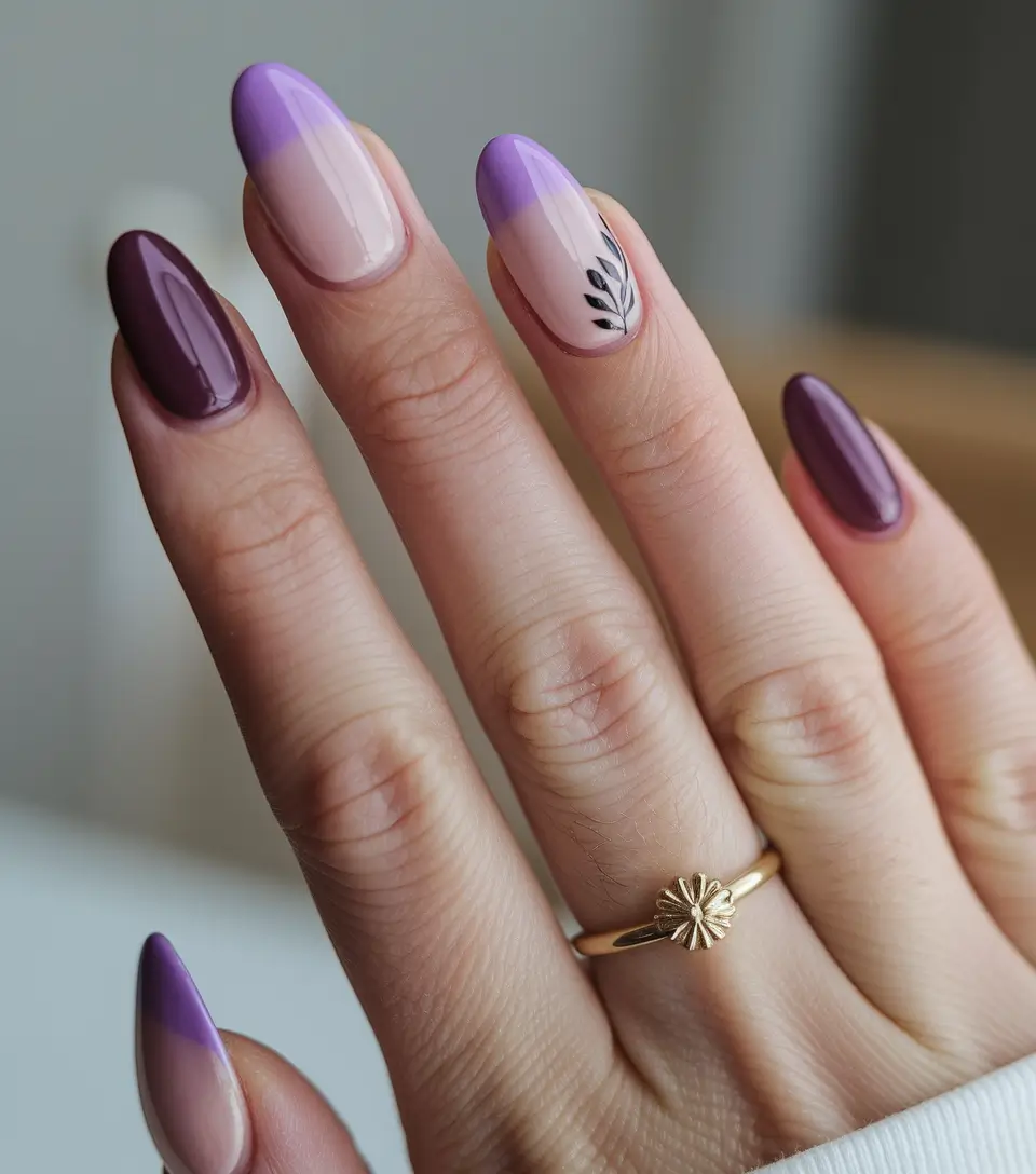 september nails color gel Lavender Accent Meets Deep Plum Drama