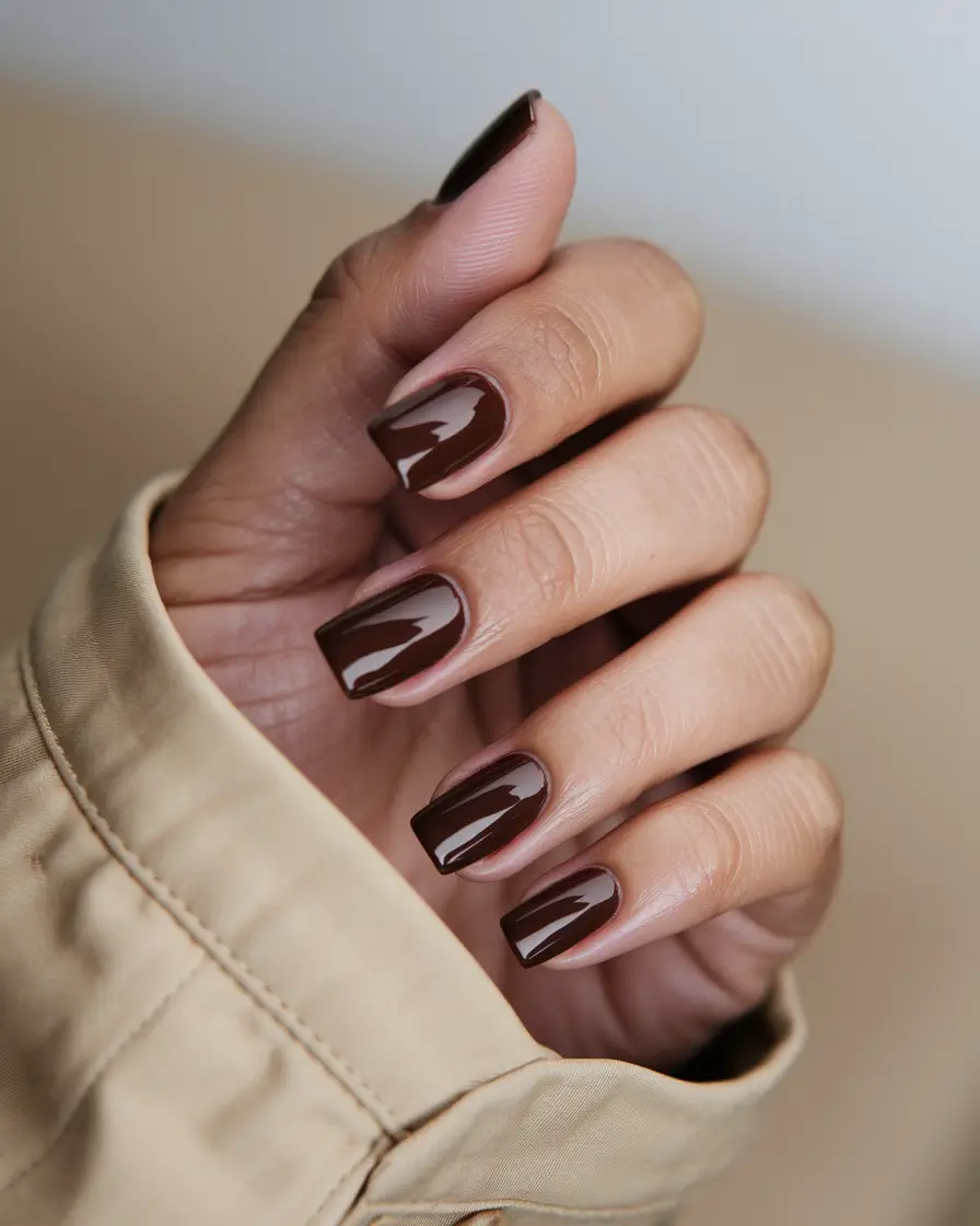 september nails color fall short square Dark Cocoa Square Perfection
