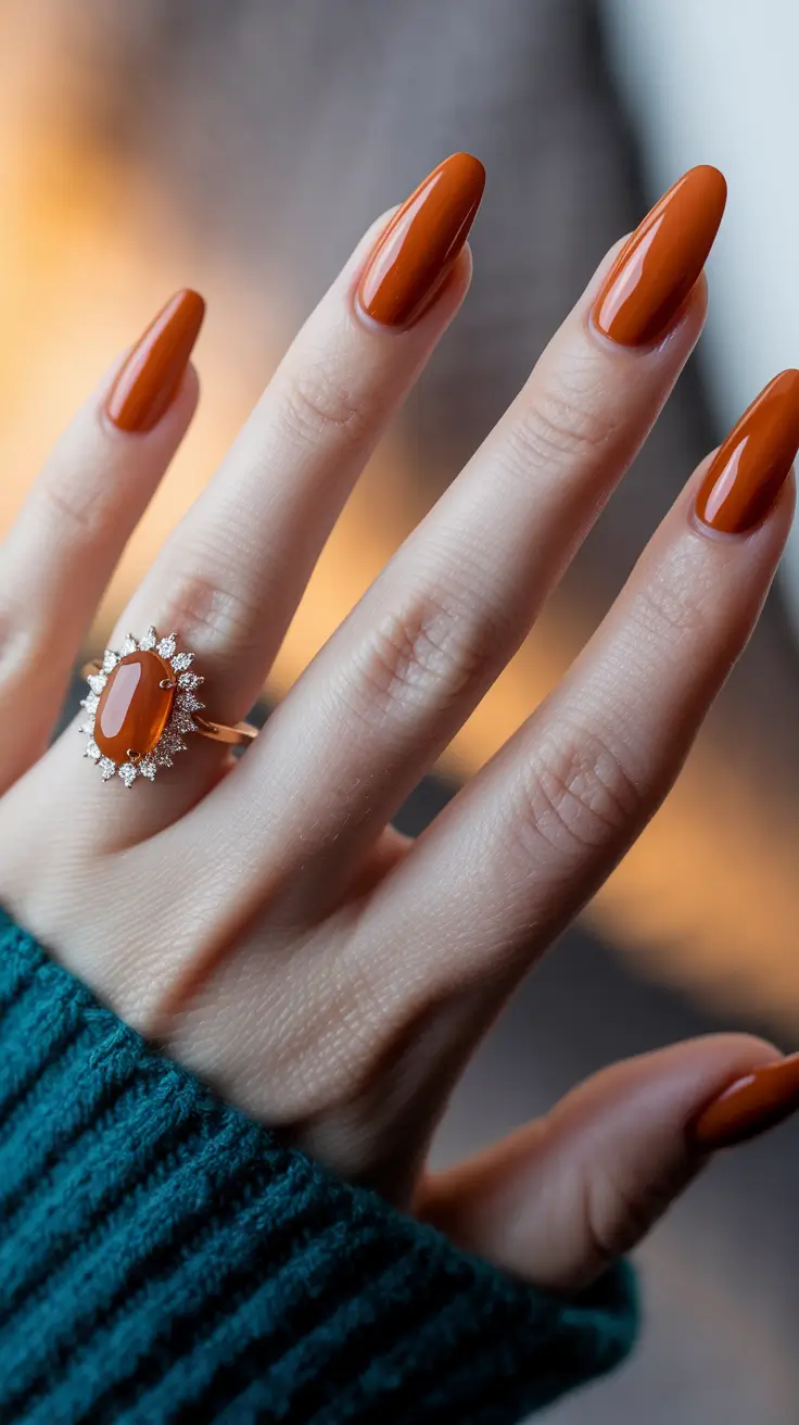 september nails color fall short almond Burnt Caramel Almonds