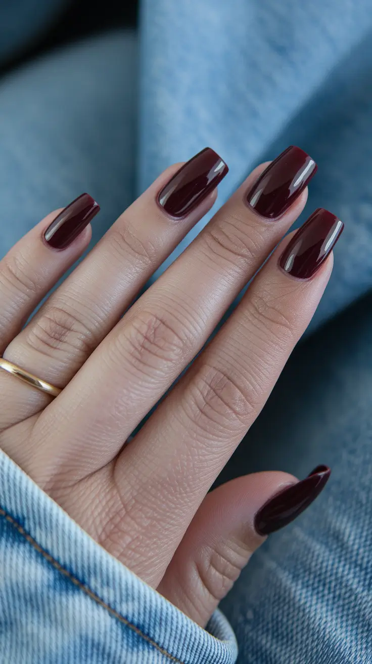 september nails color fall short square Burgundy Glaze on Classic Square Tips