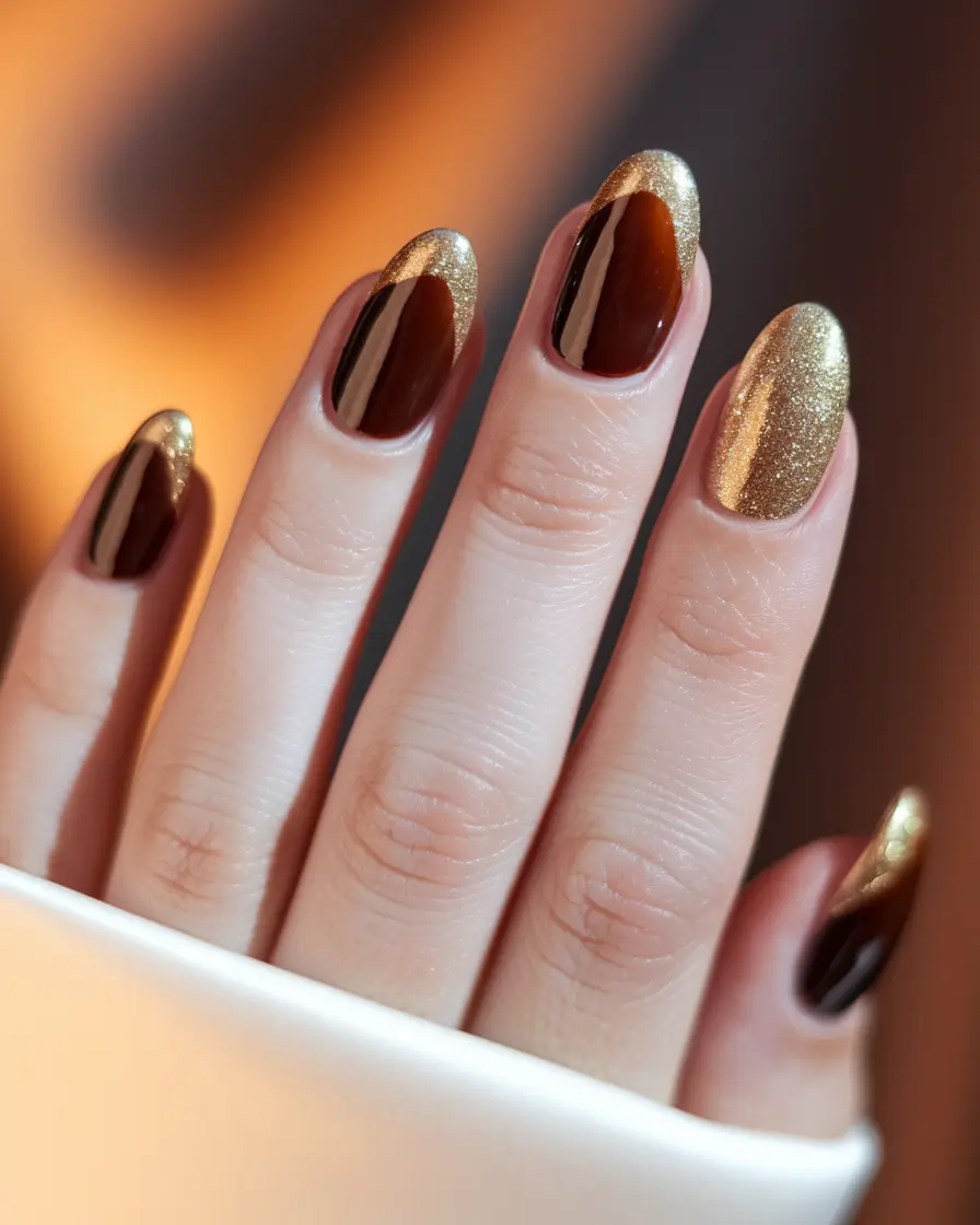 september nails color fall dip powder Golden Glam French Twist