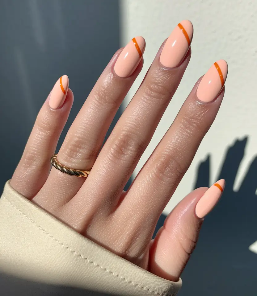 september nails designs almond Peach Pop with a Tangerine Edge