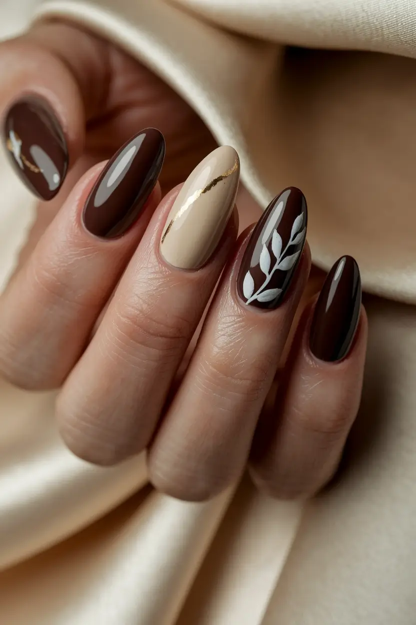 september nails designs almond Espresso & Cream with a Luxe Accent