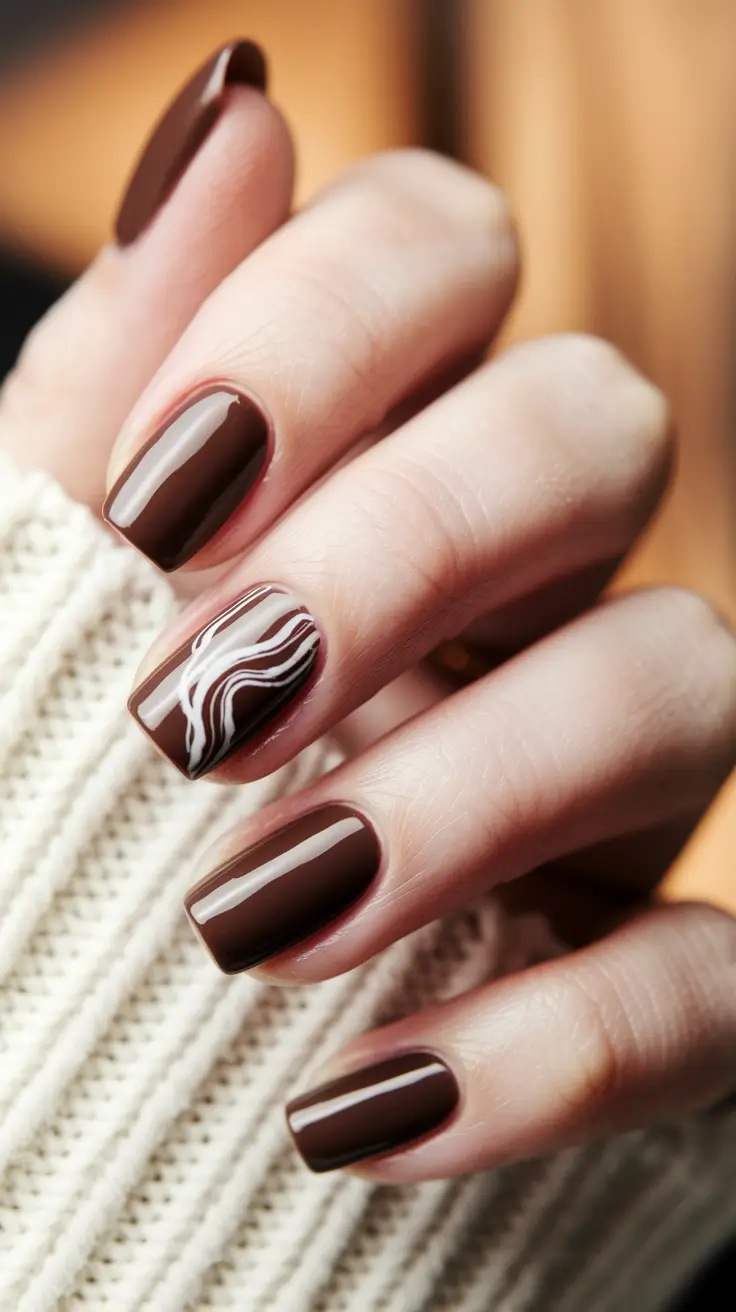 september nails designs short acrylic Chocolate Swirl with a Glossy Twist