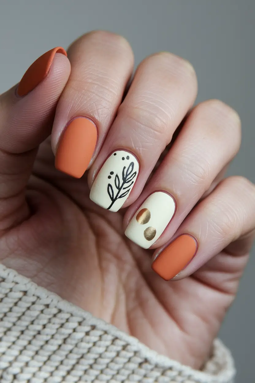 september nails designs short square Spiced Terracotta with Abstract Autumn Art