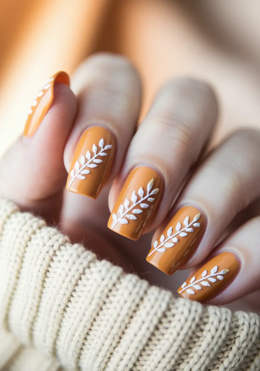 september nails designs square Harvest Gold with Whispered Leaves