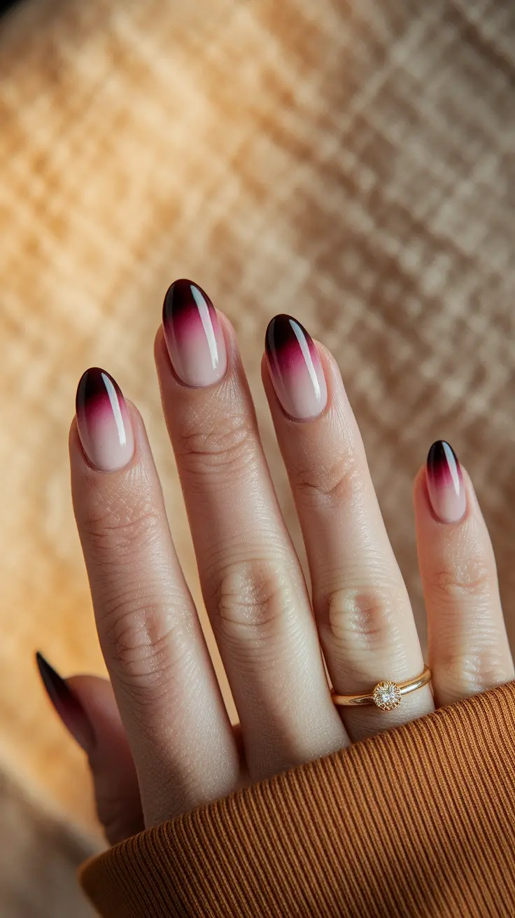 september nails designs red Merlot Fade with a Glossy Twist