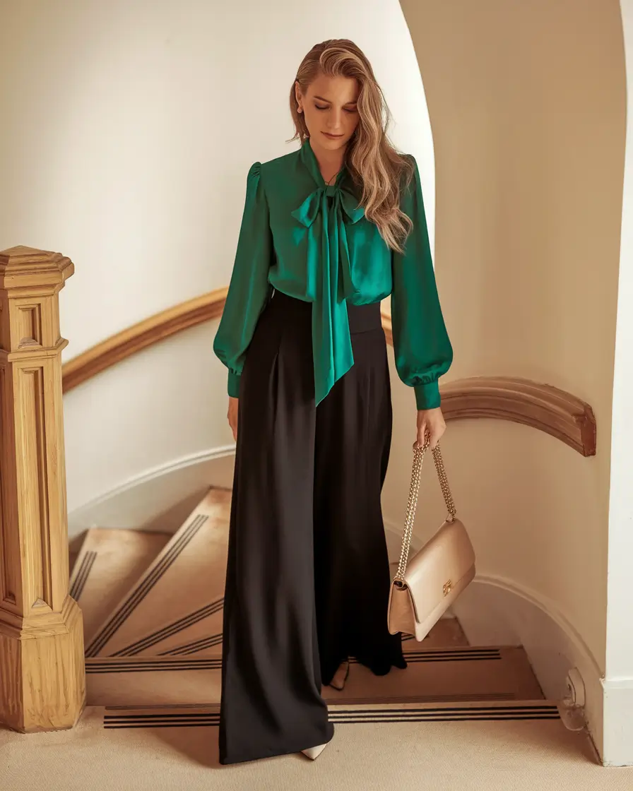 September outfits going out Emerald & Black Elegance for Modern Femininity