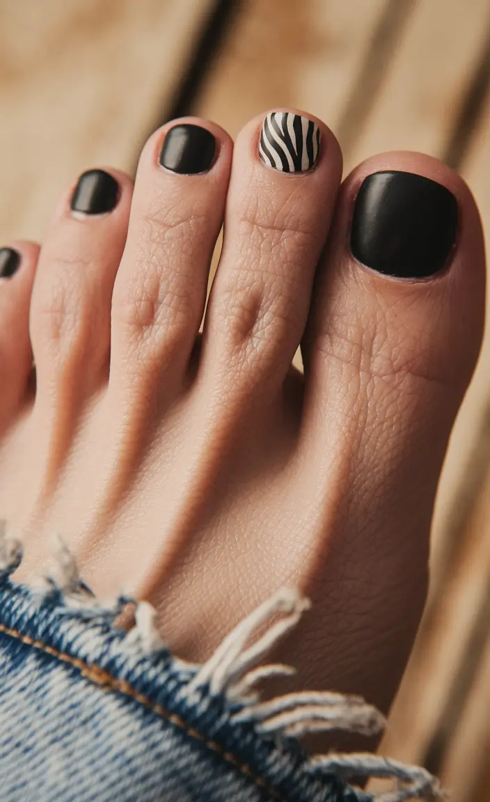 september toe nails designs Bold Black & Zebra Accent
