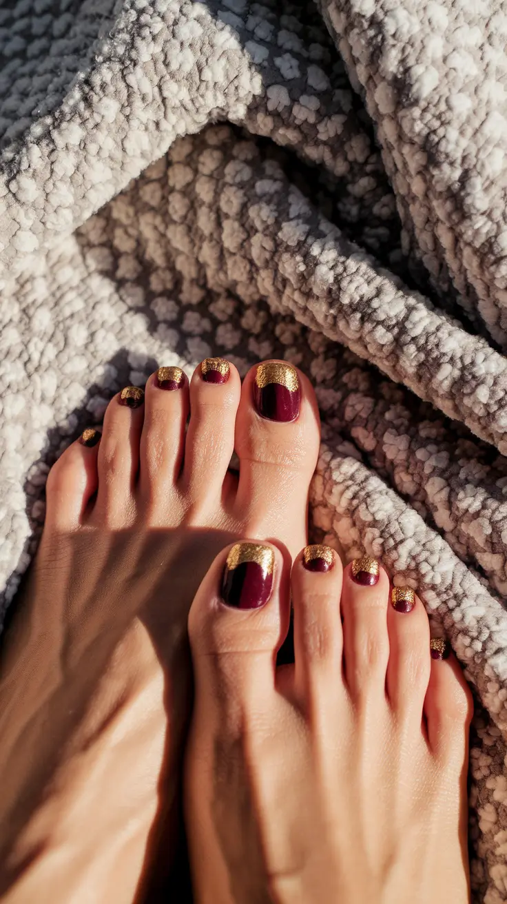 september toe nails designs Gilded Garnet Tips