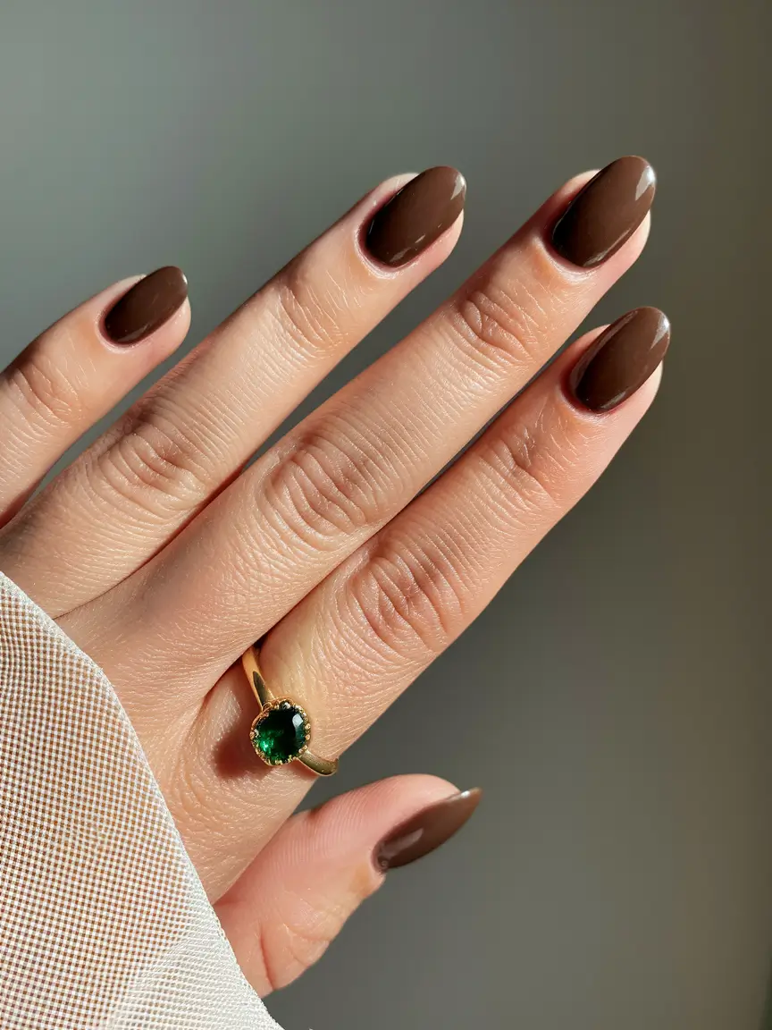 2025 Short Fall Nail Trends – Glossy Cocoa Almond