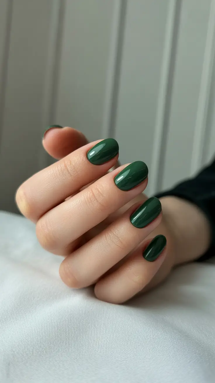 2025 Short Fall Nail Trends – Deep Pine Almond Gloss