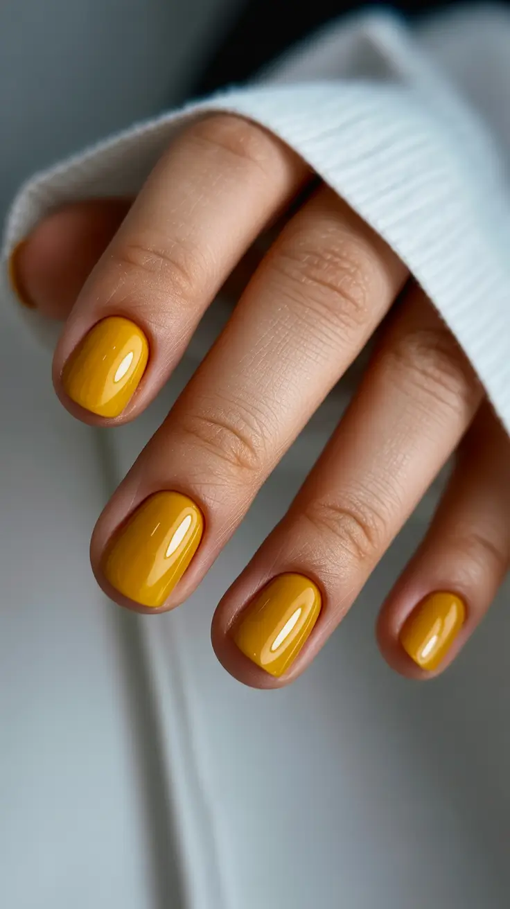 2025 Short Fall Nail Trends – Marigold Micro-Square Shine