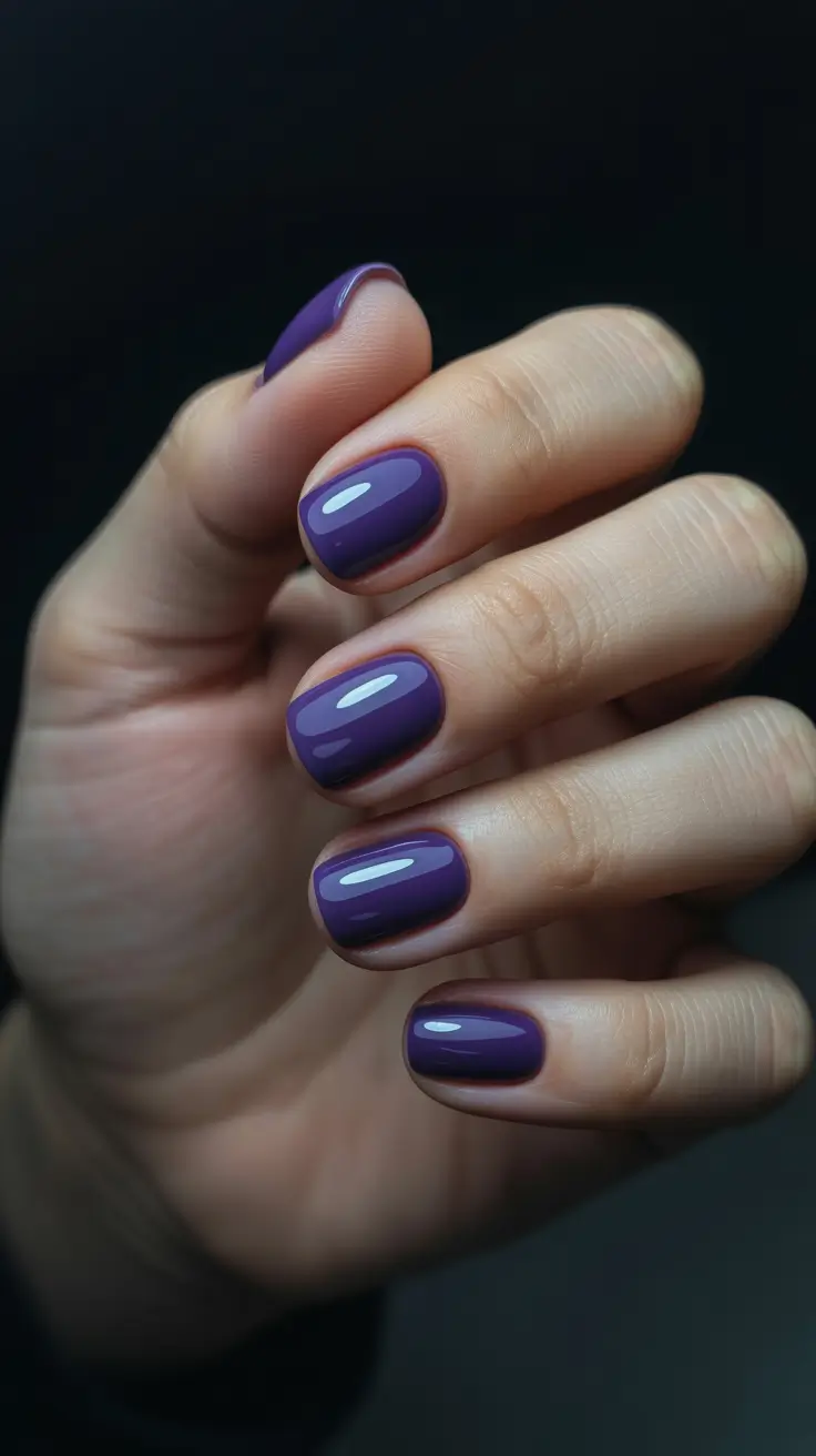 2025 Short Fall Nail Trends – Blackberry Glass Short Rounds