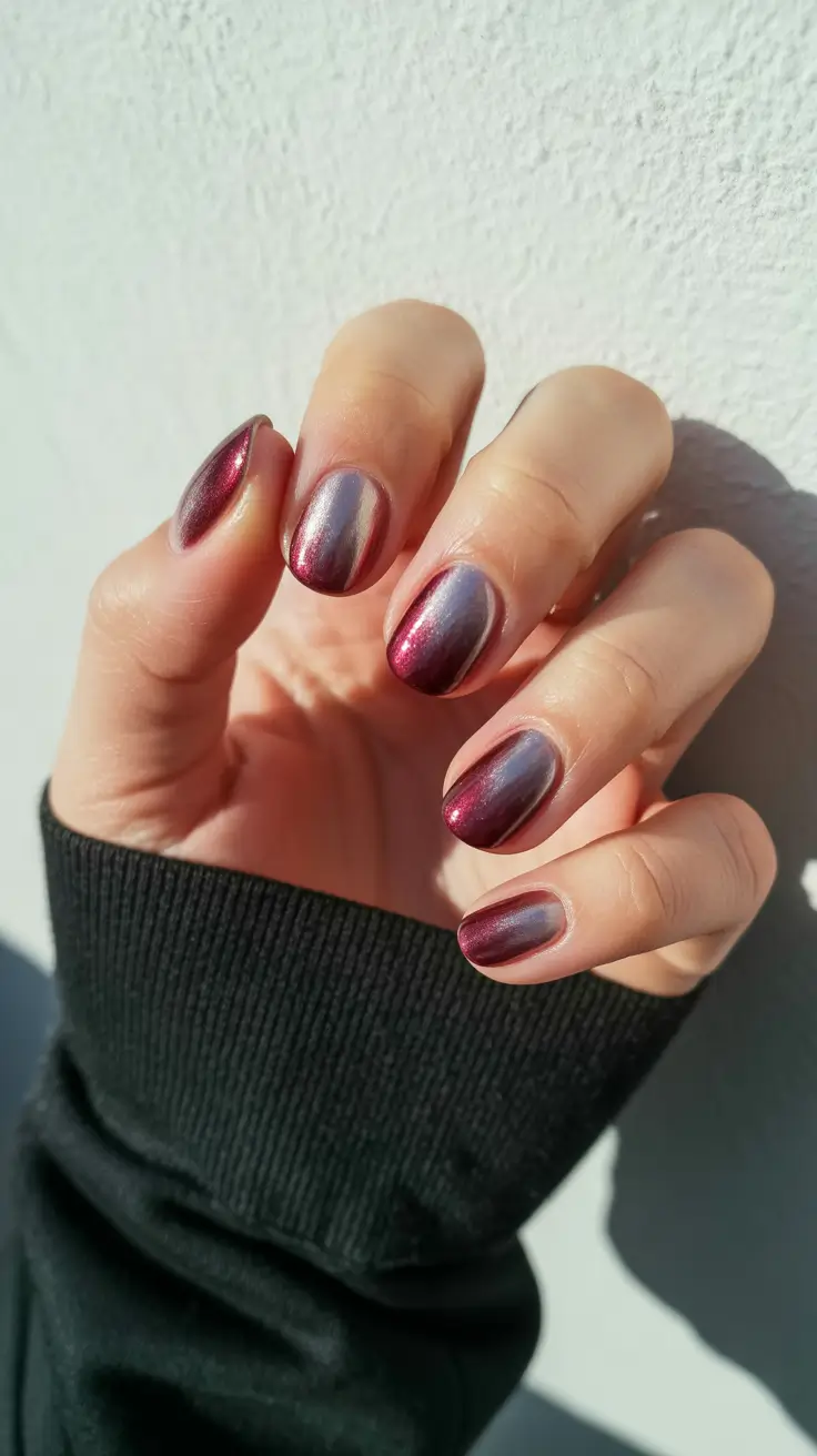 2025 Short Fall Nail Trends – Plum Cat-Eye Glow