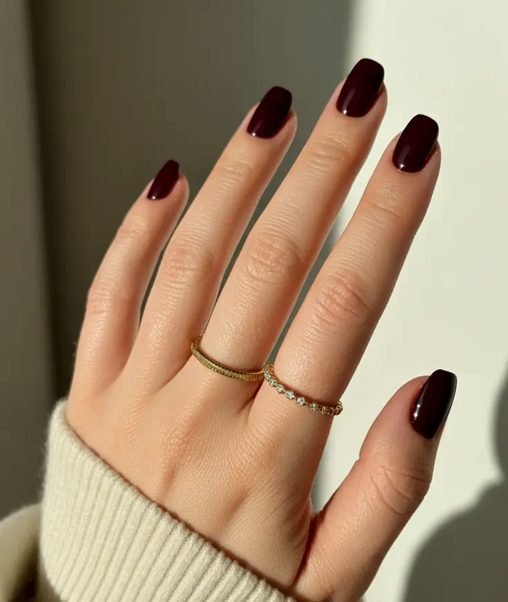 2025 Short Fall Nail Trends – Cabernet Squoval Oxblood Shine