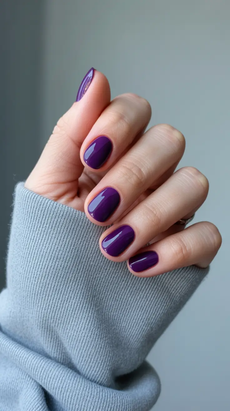 2025 Short Fall Nail Trends – Plum Glaze Short Rounds