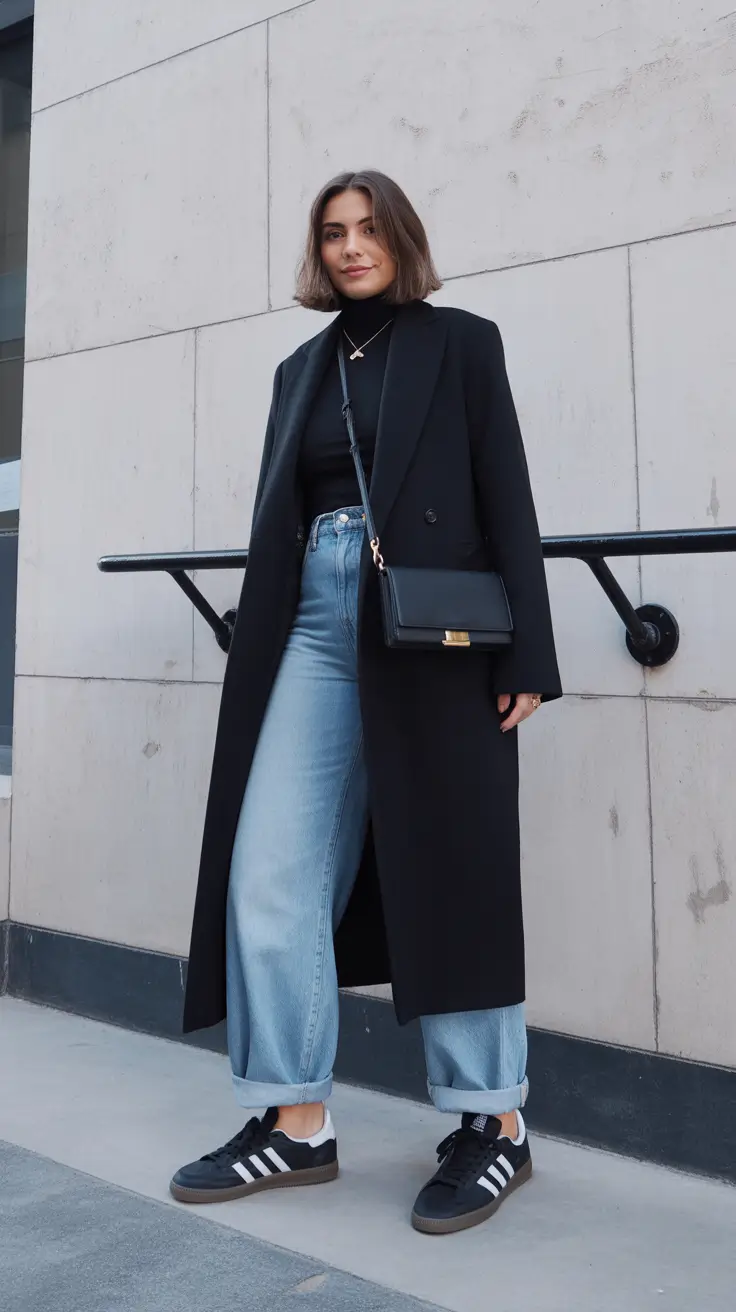 Tailored black coat - chill winter outfit for any night