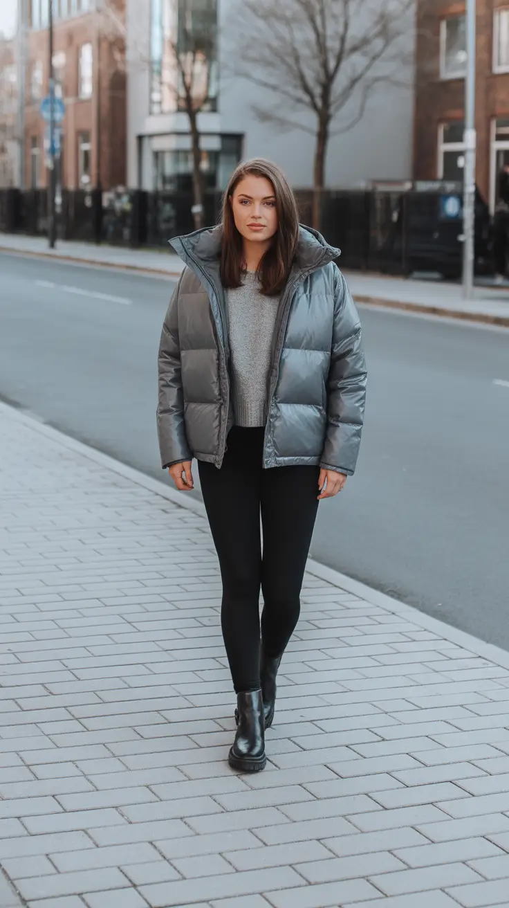 Winter 2025 - 2026 Casual Outfits for Women - Grey Puffer and Leggings - Off-Duty, Zero-Fuss